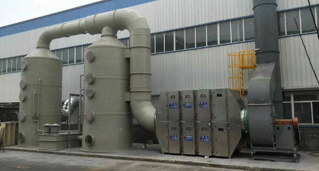 噴涂噴漆廢氣處理設備采用噴淋塔和光氧催化及低溫等離子綜合處理系統(圖1)